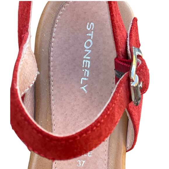 Stonefly Diva Platform Wedge Suede Sandals Size 37 Aurora Red - Picture 9 of 16